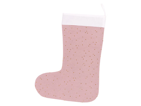 Chaussette de Noël mousseline pois dorés sur rose