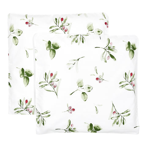 Housse de coussin branches vert rouge sur blanc