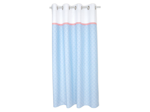 Rideaux demi-cercles blanc uni blanc sur bleu pastel