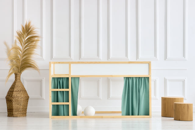 Ensemble de rideaux pour lit mezzanine 2+1 double crêpe vert jade adapté au lit Kura