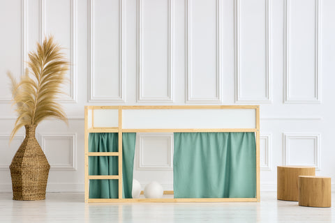 Ensemble de rideaux pour lit mezzanine 2+1 double crêpe vert jade adapté au lit Kura