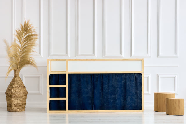 Ensemble de rideaux pour lit mezzanine 2+1 en mousseline bleu foncé adapté au lit Kura